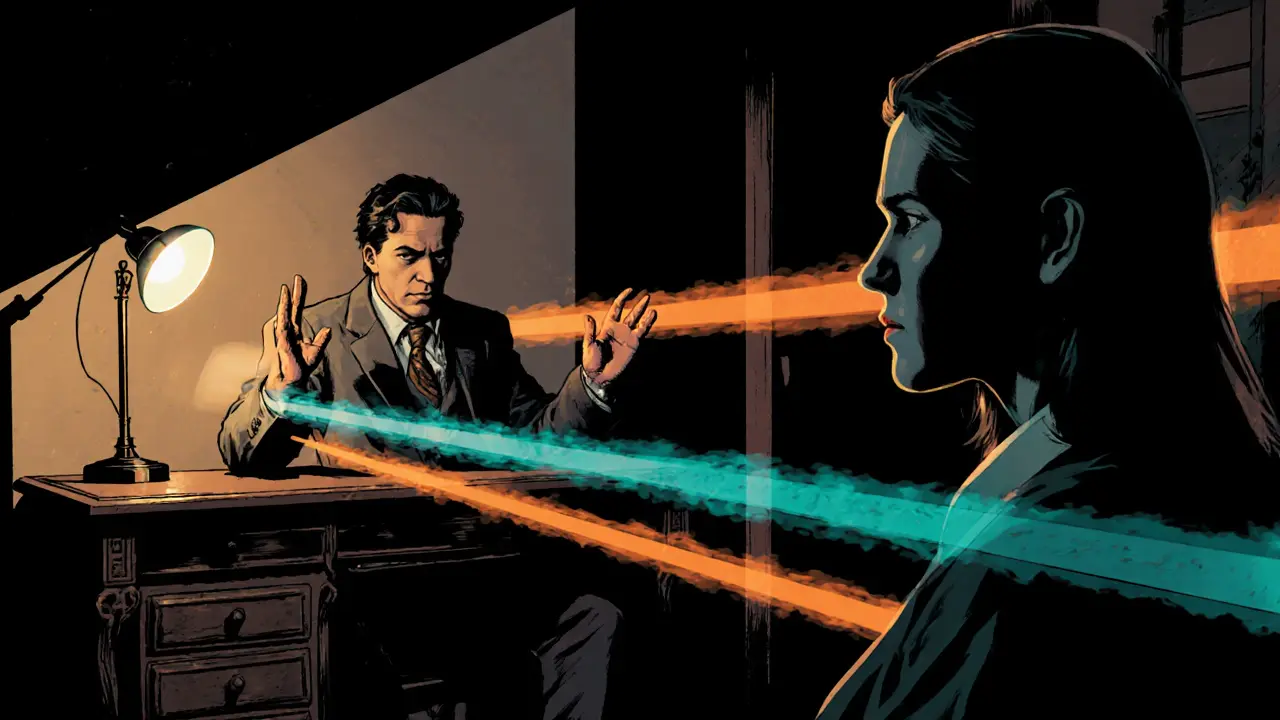 Terapeut ukazuje pohybující se světla, zatímco klient sleduje bilaterální stimulaci během EMDR sezení.