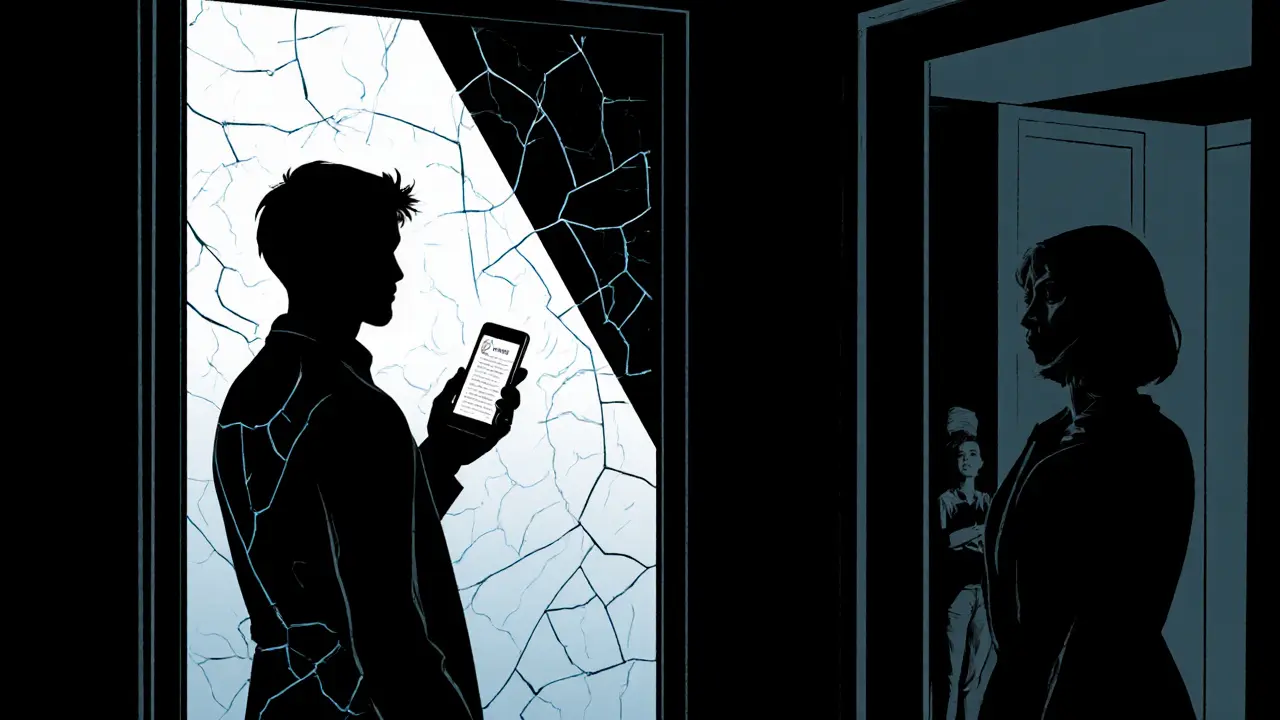 Klient v zrcadle prožívá moment pravdy, obklopený mírným světlem, digitální deník.