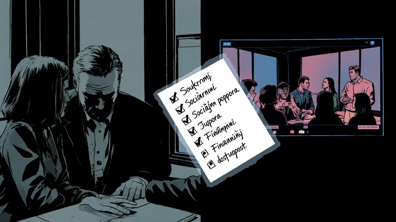 Kombinovaná terapie: polovina panelu zobrazuje individuální sezení, druhá polovina skupinové, s kontrolním seznamem.