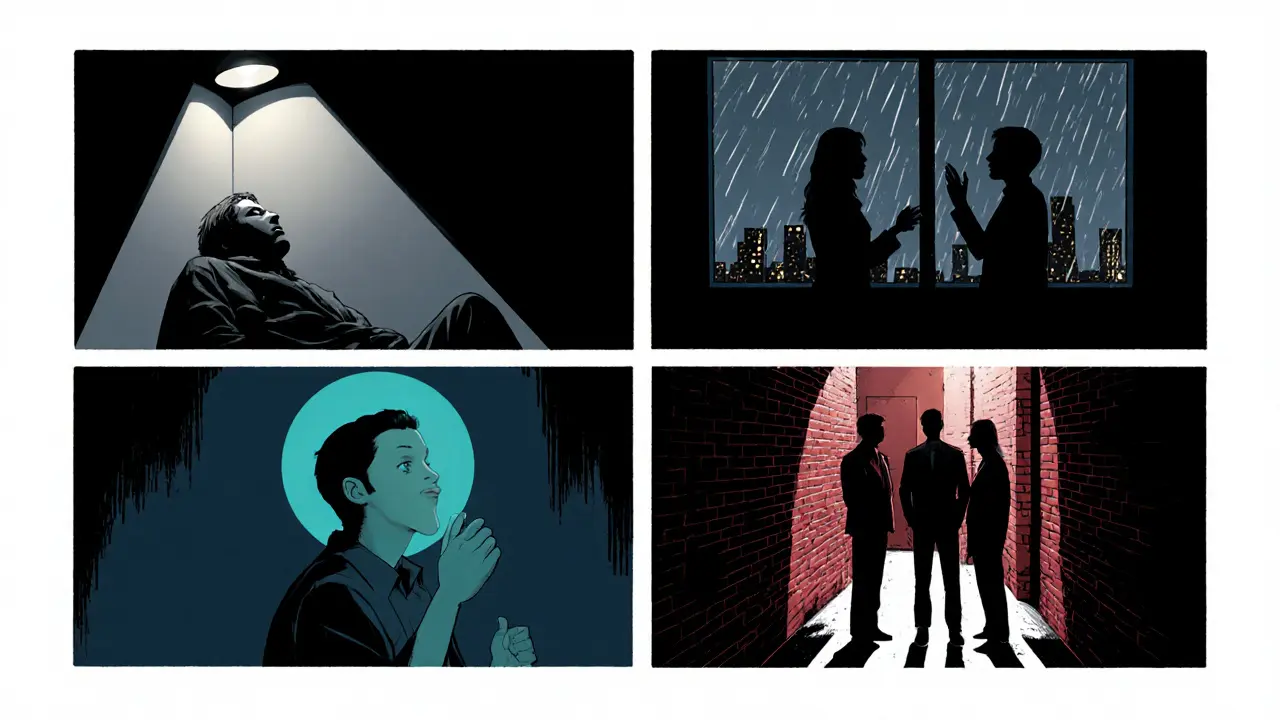 Čtyři panelové zobrazení DBT dovedností: mindfulness, mezilidská efektivita, regulace emocí a tolerance stresu.