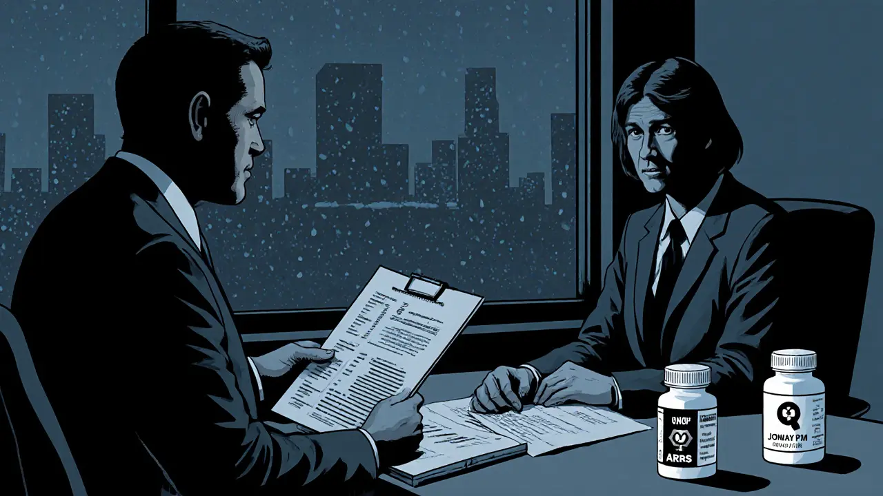 Setkání s psychiatrem, na stole dokumenty a léky pro ADHD.