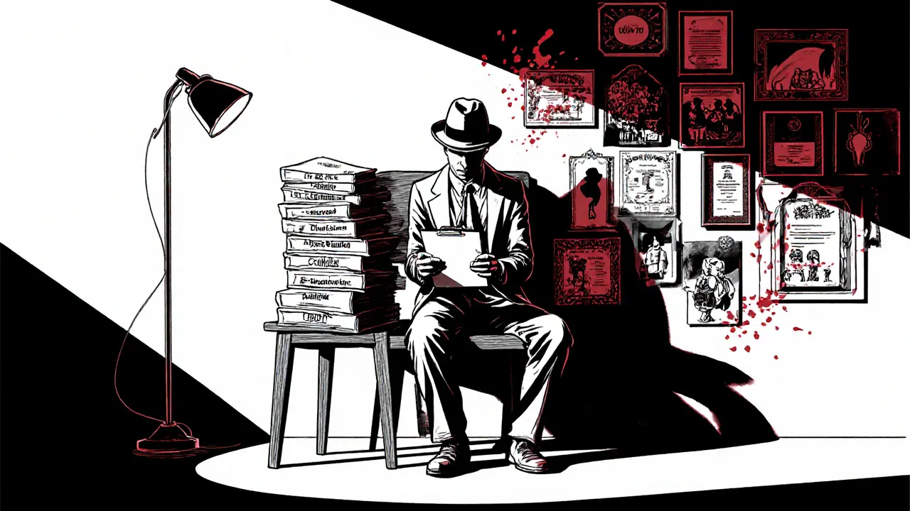 Model tří nohové židle: výzkum, terapeut a klient v noir stylu.