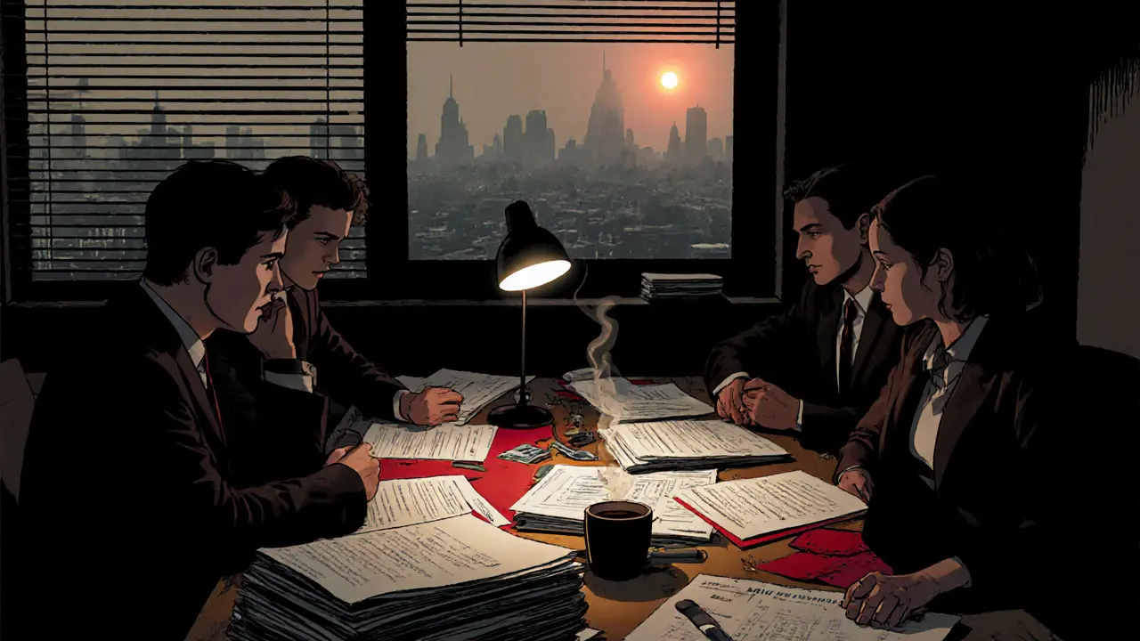 Multidisciplinární tým hodnotí případ, okno s rostoucím úsvitem symbolizuje naději.