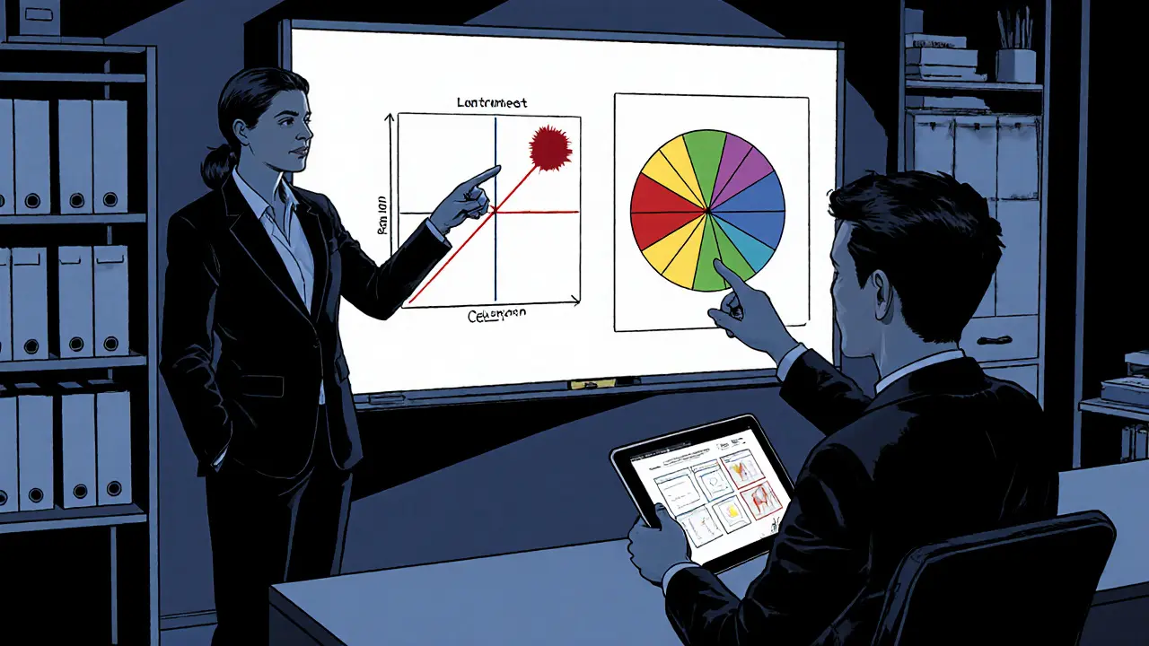 ADHD kouč s klientem pracuje na plánovacím nástroji v temném stylu.