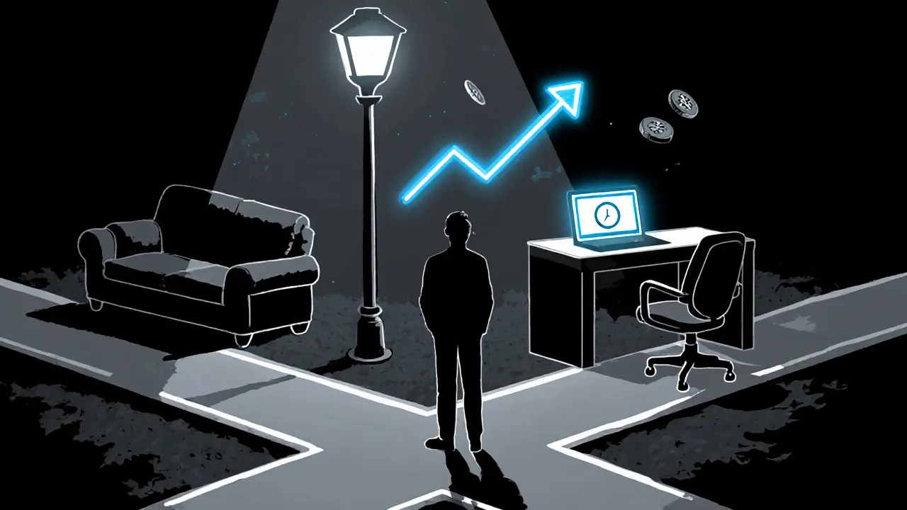 Osoba uvažuje o kombinaci terapie a koučinku, vidí cesty a technologické pomůcky.