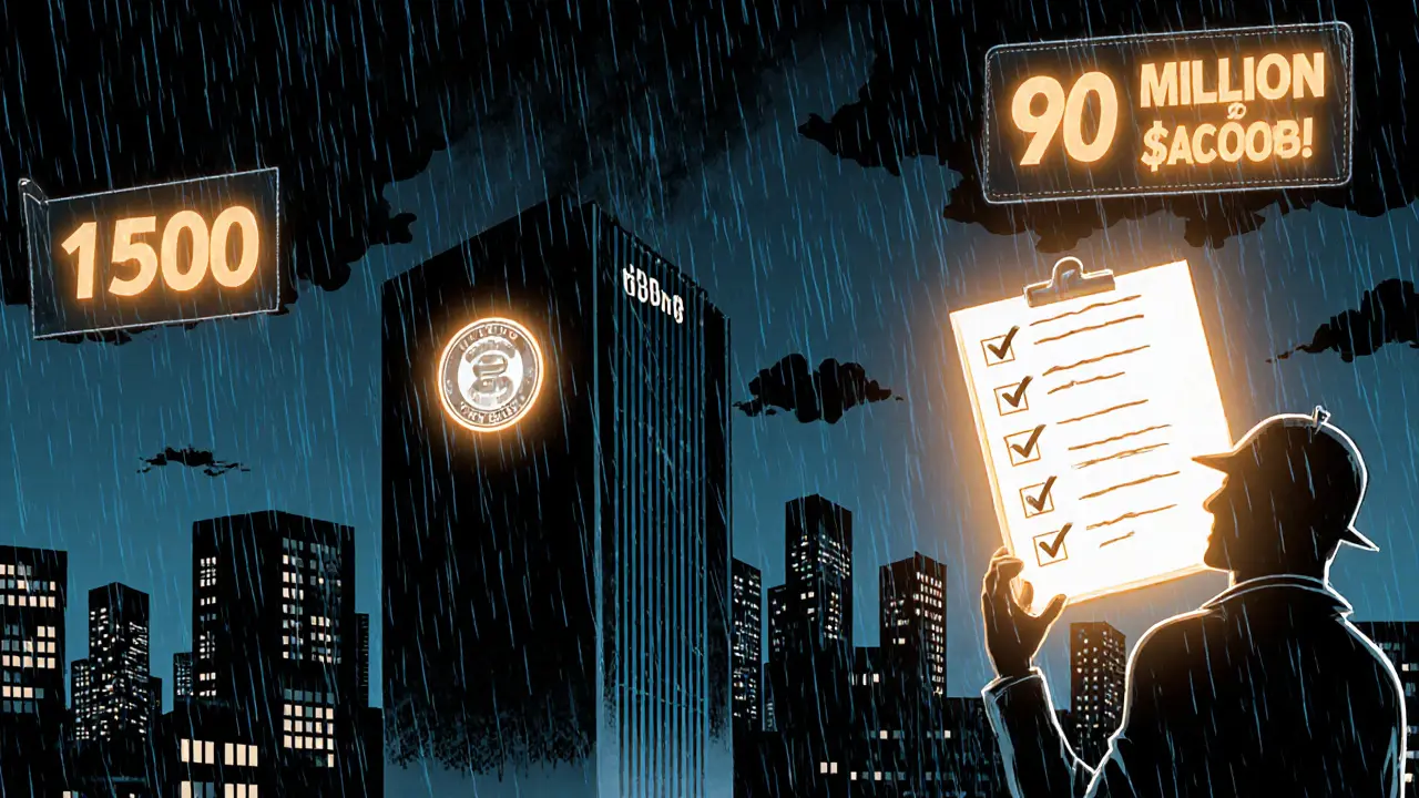 Scéna futuristického centra duševního zdraví s certifikátem, kontrolním seznamem a optimismem v temném stylu.