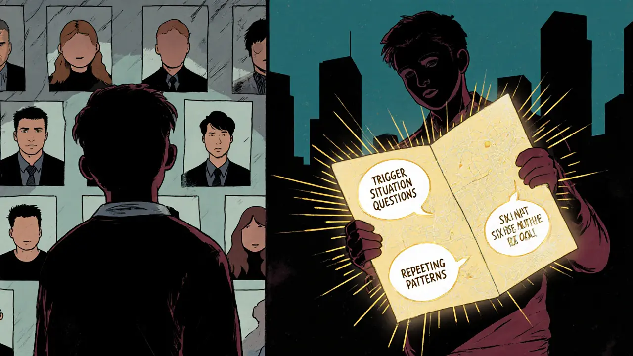 Člověk stojí před stěnou terapeutů, zatímco v ruce drží jasnou mapu svých potřeb.