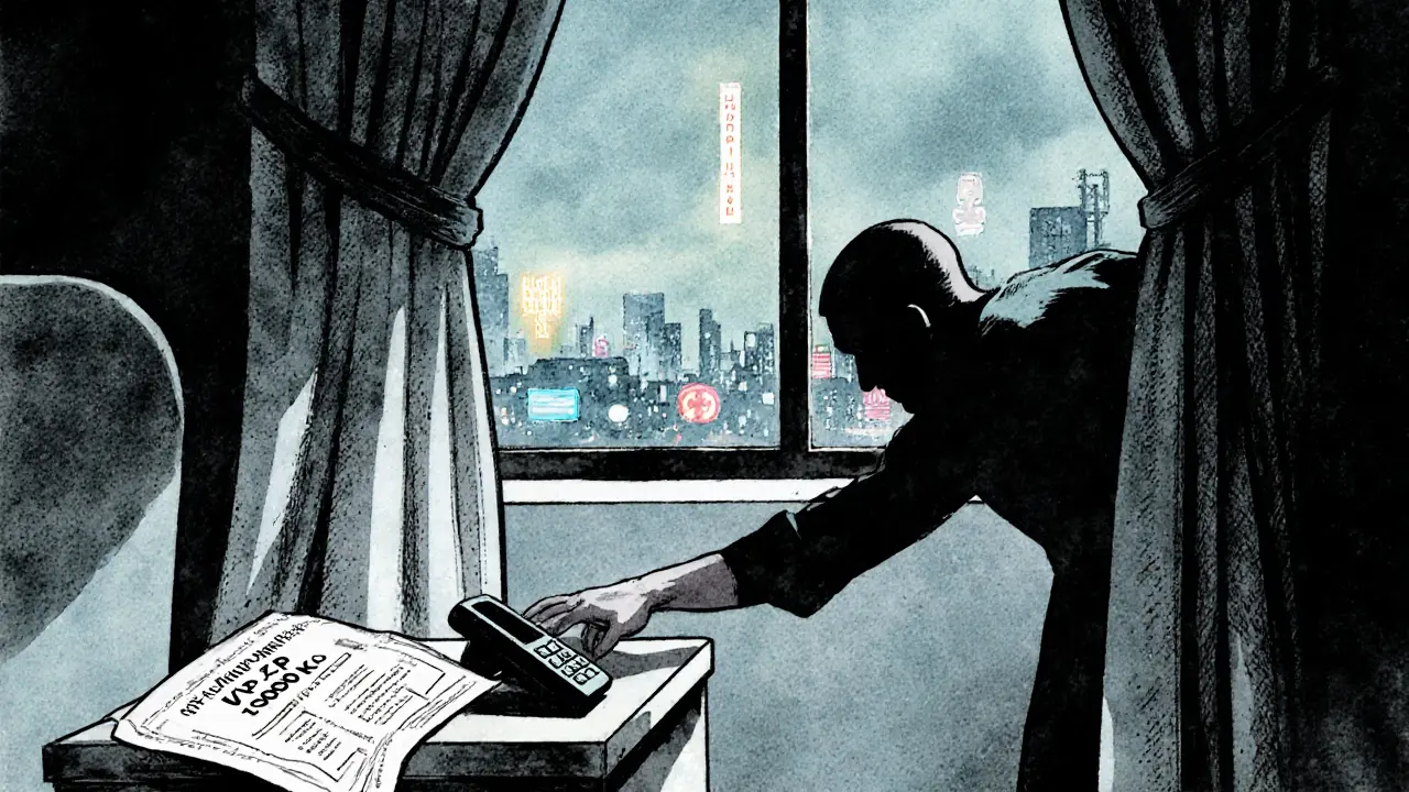 Ruka táhnoucí se k telefonu v nemocničním pokoji, na nočním stolku viditelný účet s částkou od pojišťovny.