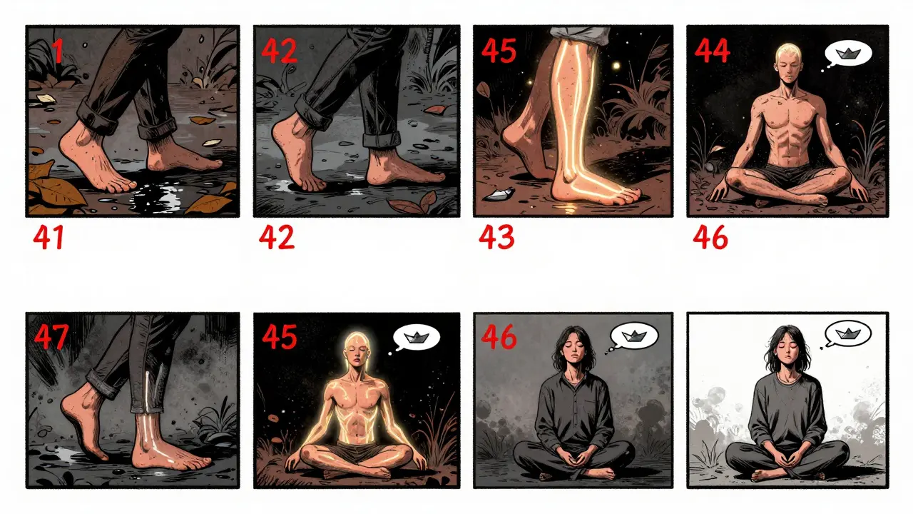 Kalendář osmi týdnů MBCT s cvičeními: procházka, skenování těla, sedění.