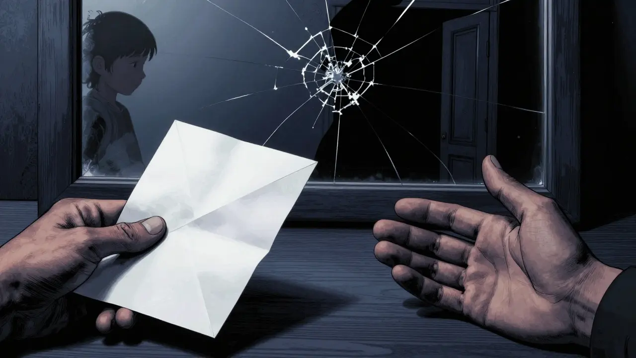 Dvě ruce — jedna drží dopis, druhá jen čeká — bez slov, bez řešení.