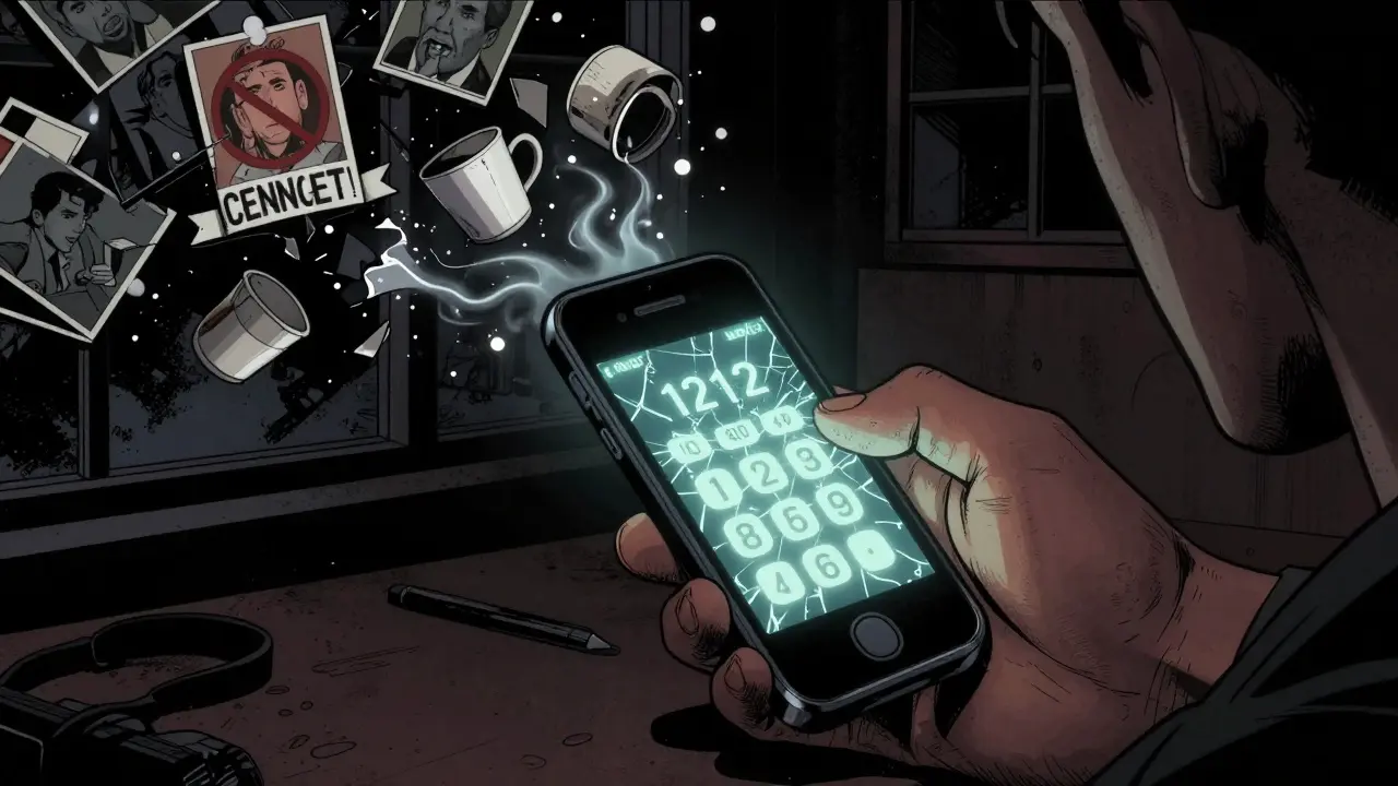 Ruka volá na linku 1212 v temné místnosti, za ní se vznášejí fragmenty ztracených chvílí, intenzivní světlo a stín.