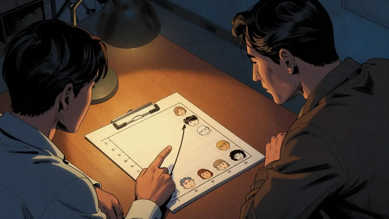 Terapeut a klient společně analyzují graf růstu schopnosti pojmenovávat emoce.