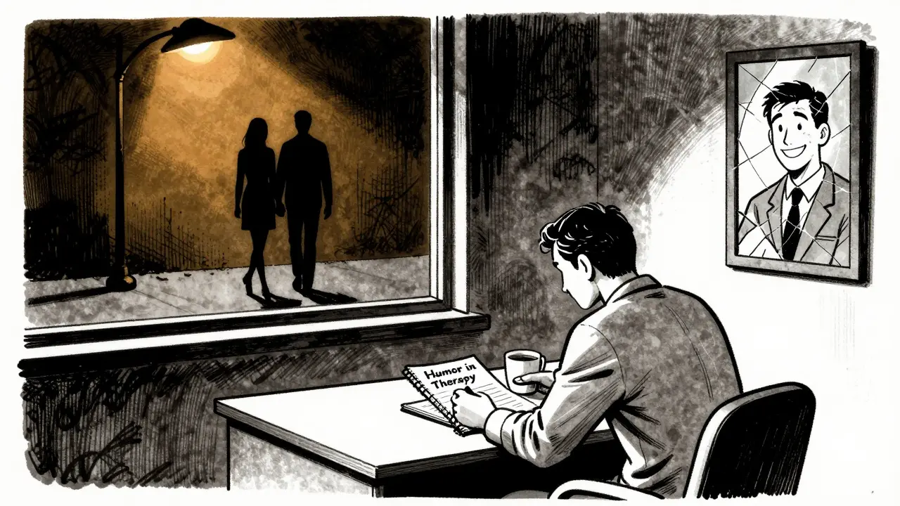 Terapeut v prázdné místnosti, kde jeho práce přináší změnu, i když je sám.