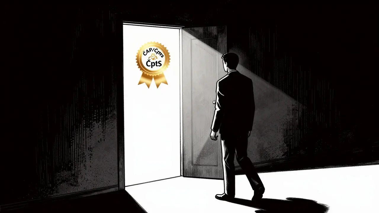 Osvětlené dveře ordinace s viditelným znalkem kvality, symbolizující bezpečí a důvěru.