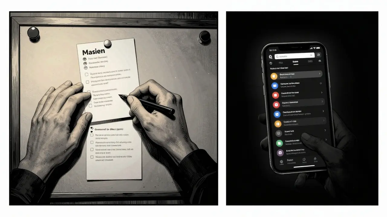 Srovnání jednoduché magnetické tabule a rušícího telefonu v komiksovém stylu
