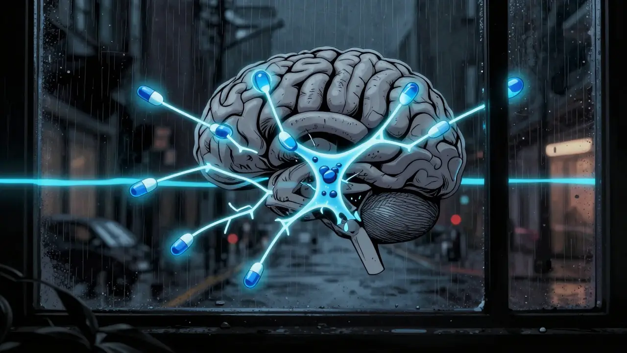 Symbolické zobrazení léků opravujících neuronové spojení v mozku