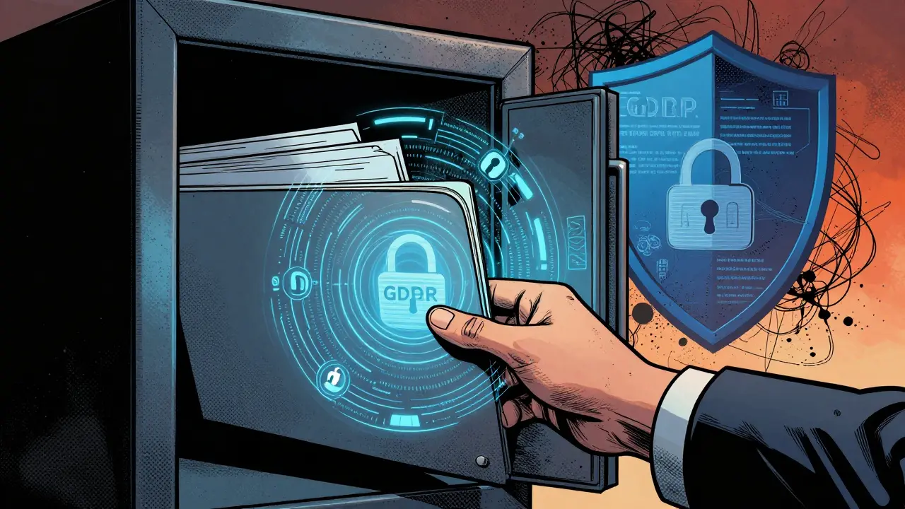 Zamčený trezor přecházející do digitálního šifrování a ochrany dat