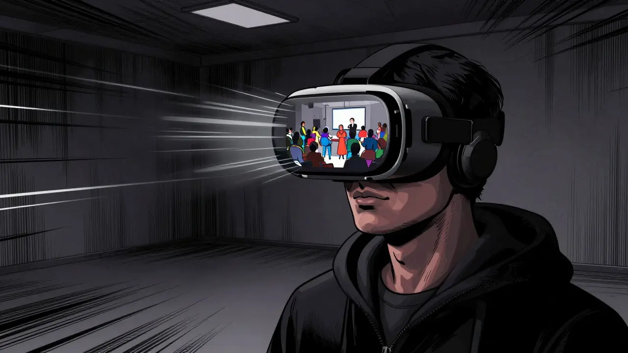 Člověk ve virtuální realitě trénuje sociální situace v bezpečí