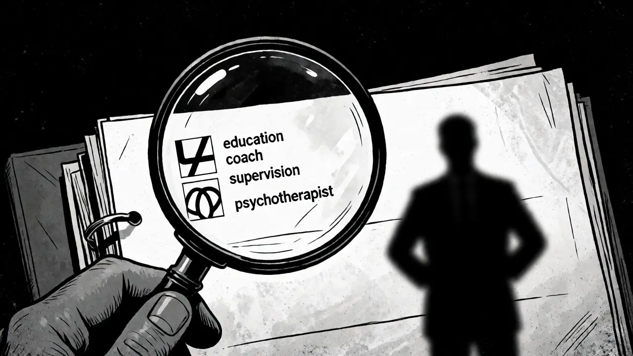 Lupa zkoumající dokumenty o kvalifikaci terapeuta